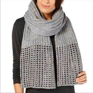 DKNY Flat-Stud Metallic Rib-Knit Scarf, Silver 14" x 82